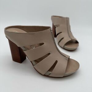 nicole Delphine Gray/Taupe Leather Mule Heel Sandal Size 7.5 M
